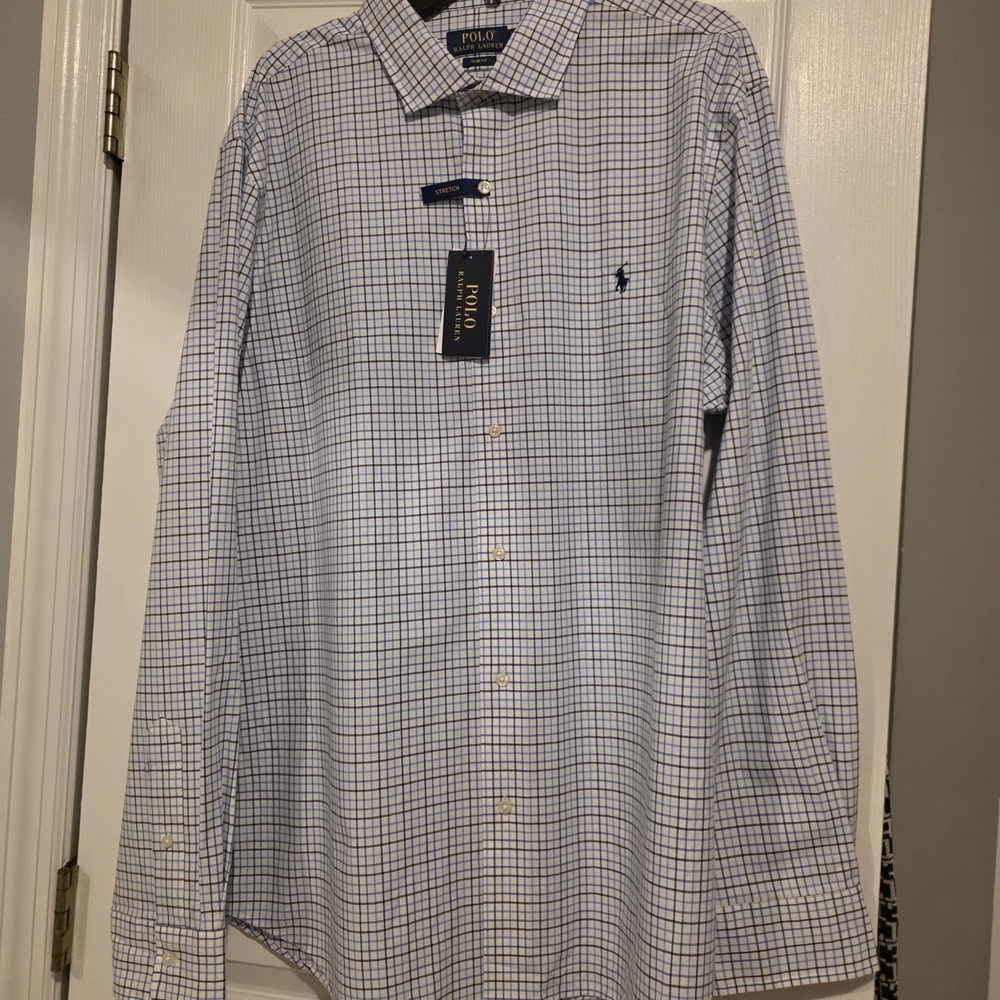 Polo by Ralph Lauren Men's White and Blue Plaid Shirt